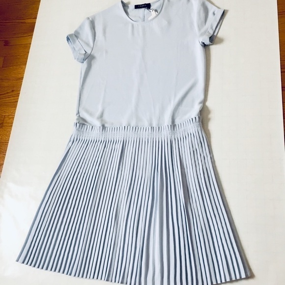 Nordstrom CAARA Short Sleeve Baby Blue Pleated Dropped Waist Relaxed Midi Dress - Picture 12 of 15